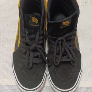 Vans Black and Yellow High-Top Sneakers